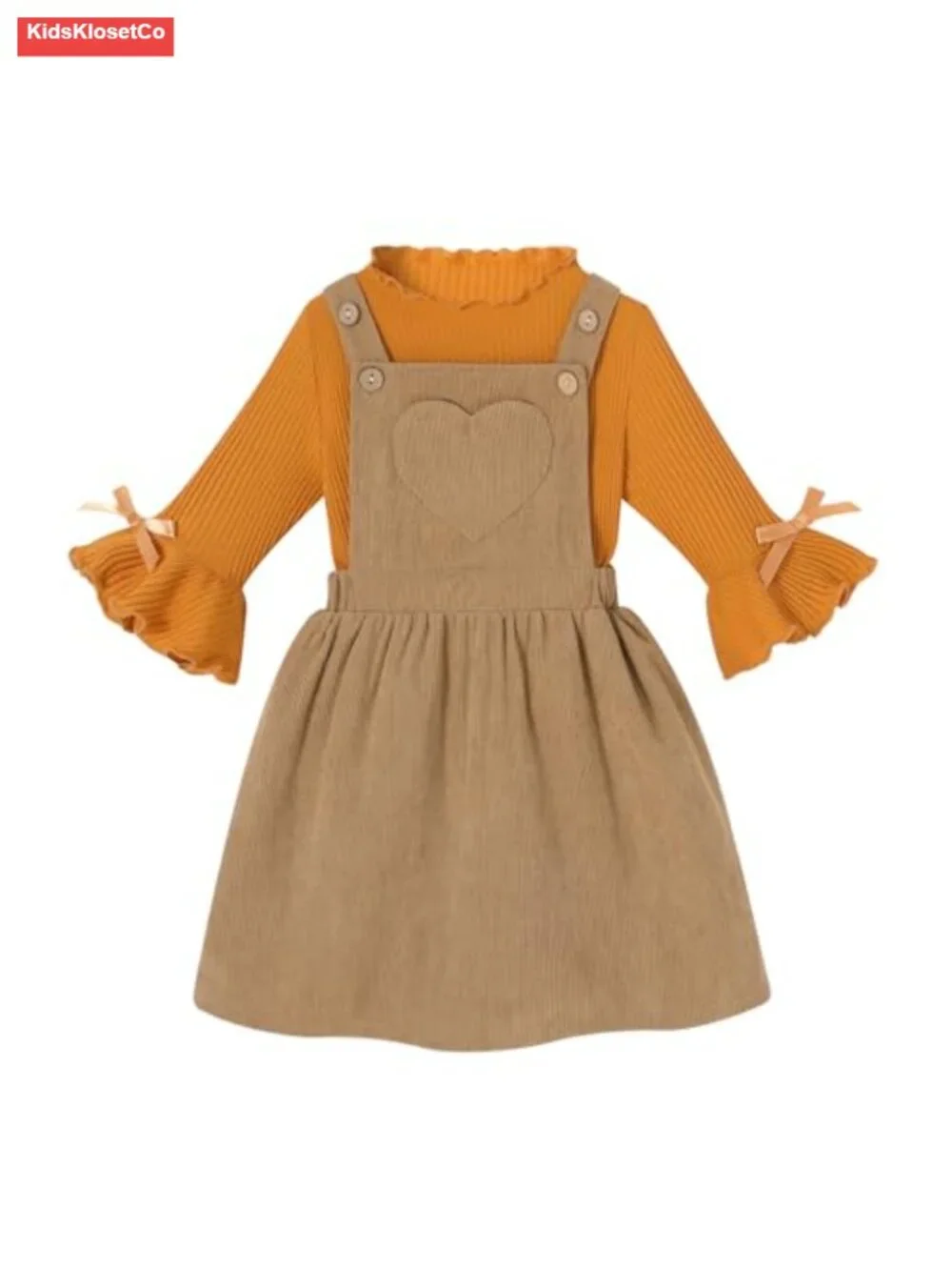 Toddler Girls Fall Overall Dress Jumper 2Pcs Outfit Set 1-5T